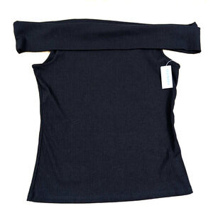 New Old Navy sz L Tall Off The Shoulder knit Top ribbed black t-shirt 4310